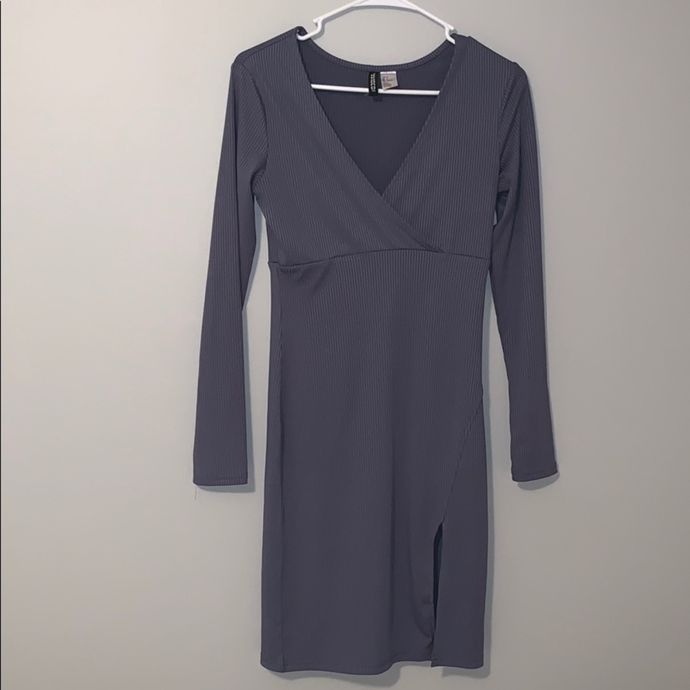 Long-Sleeve Body Con Dress with Leg Slit